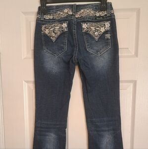 Miss Me Dark Blue Boot Cut Jeans with Embroidery